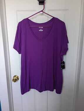 St. John's Bay Women's V-Neck Short Sleeve Top - Purple